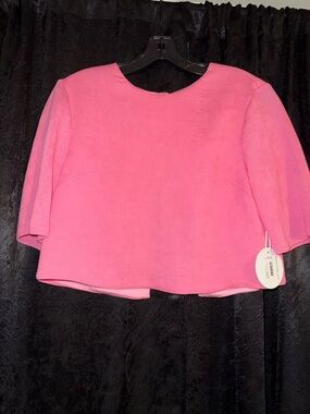 STAUD Pink Boxy Short Sleeve Crop Top